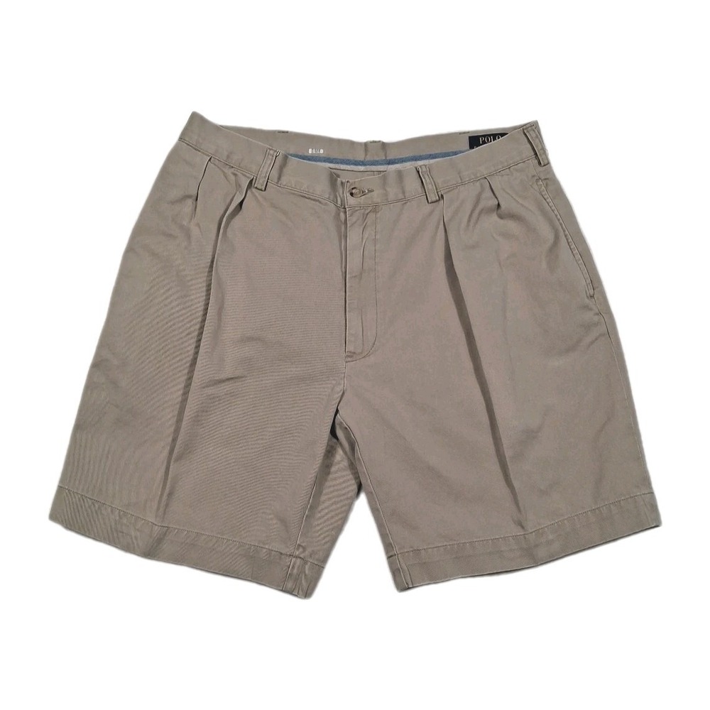 Polo Ralph Lauren Chino Shorts Men's 36 Tan Khaki Beige Classic Fit Pleated 9"